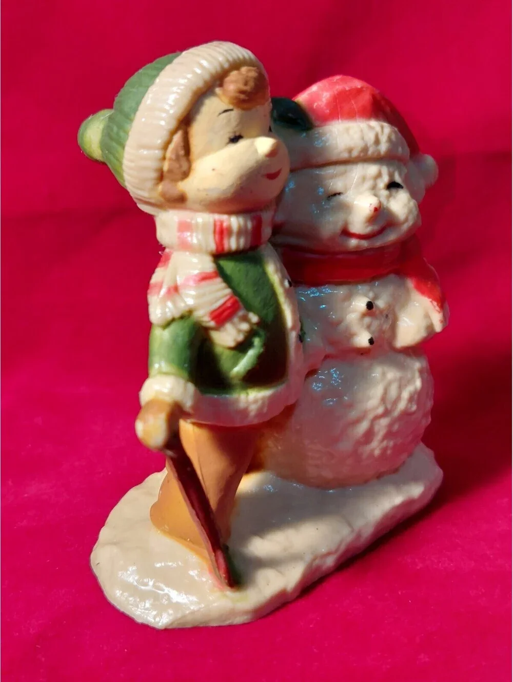 Vintage Boy and Snowman Plastic Figurine Christmas Decoration Ornament 3